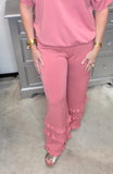 Playful Ruffle-Hem Wide-Leg Pants – Dusty Rose
