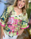Hibiscus Haven Flutter Sleeve Top