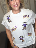 LSU Drip Sequin Patch Game Day Tee