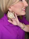 Gold Tiger Face Earrings-Large