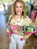 Hibiscus Haven Flutter Sleeve Top