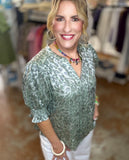 Sage Shimmer Leopard Blouse