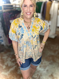 Mediterranean Muse Embroidered V-Neck Blouse