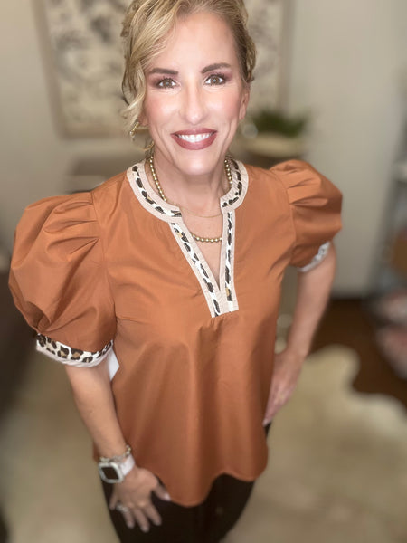 Carmel leopard trim top