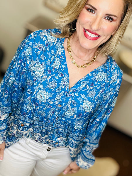 Royal Blue Floral Long Sleeve