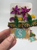 Beaded Mardi Gras Mask Earrings